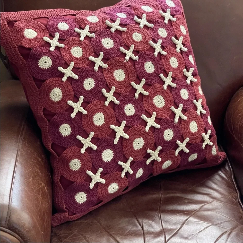 Crate & Barrel crocheted throw pillow 23”